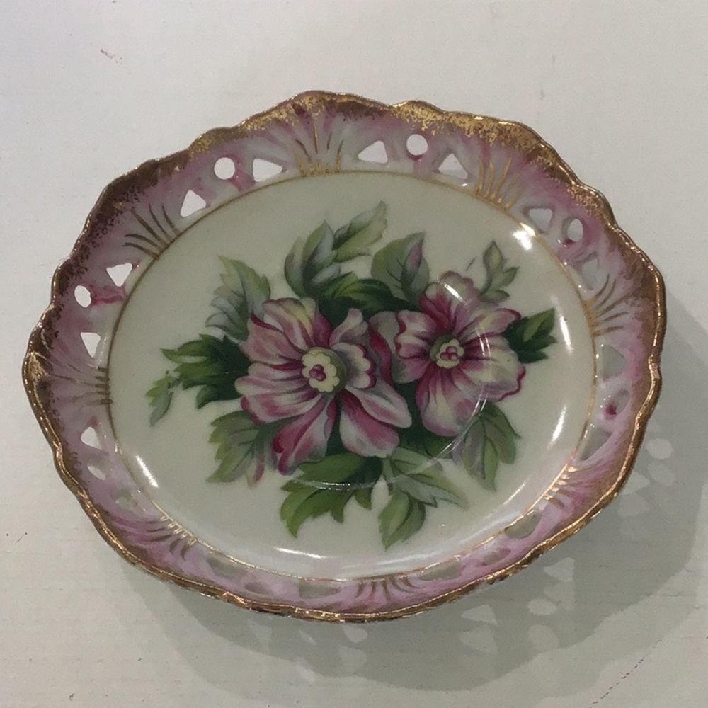 Lefton China Vintage Violet Floral Reticulated Saucer!